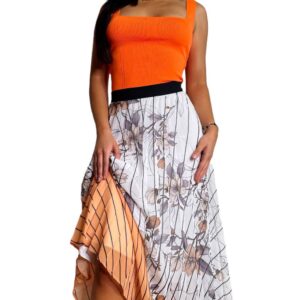 Pleated Mid Length Floral Skirt